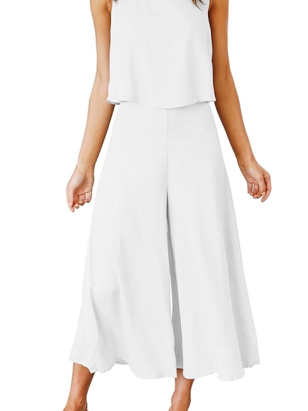 Wide Leg White Top and Pants for Women